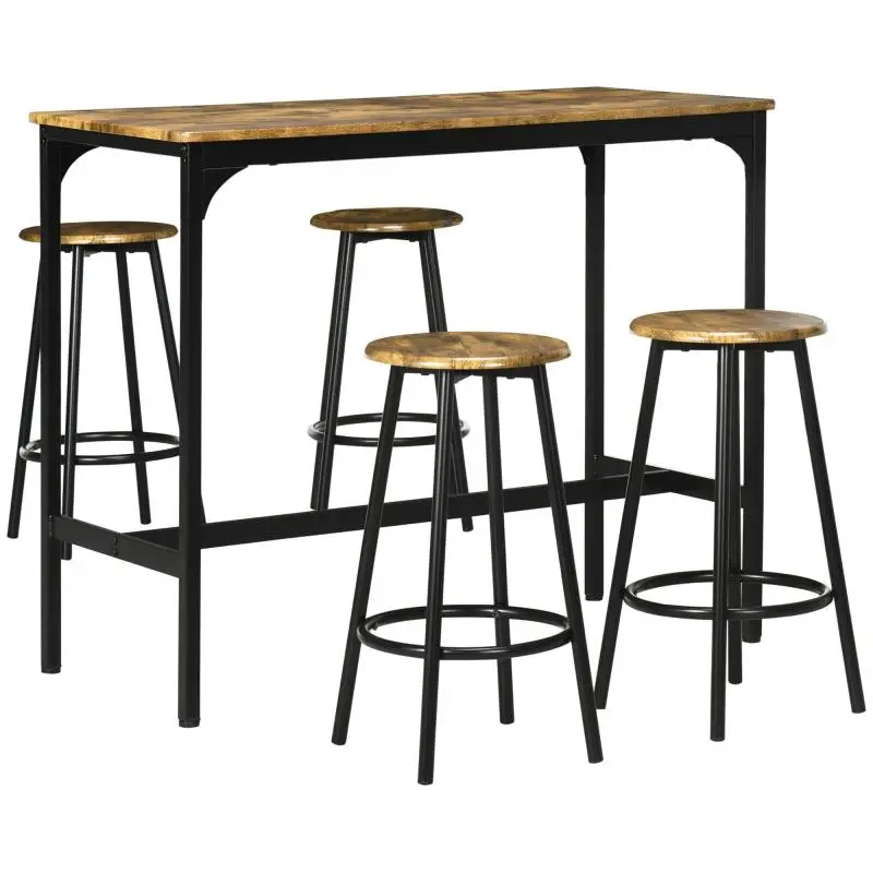 5-Piece Bar Table Set, Rustic Brown