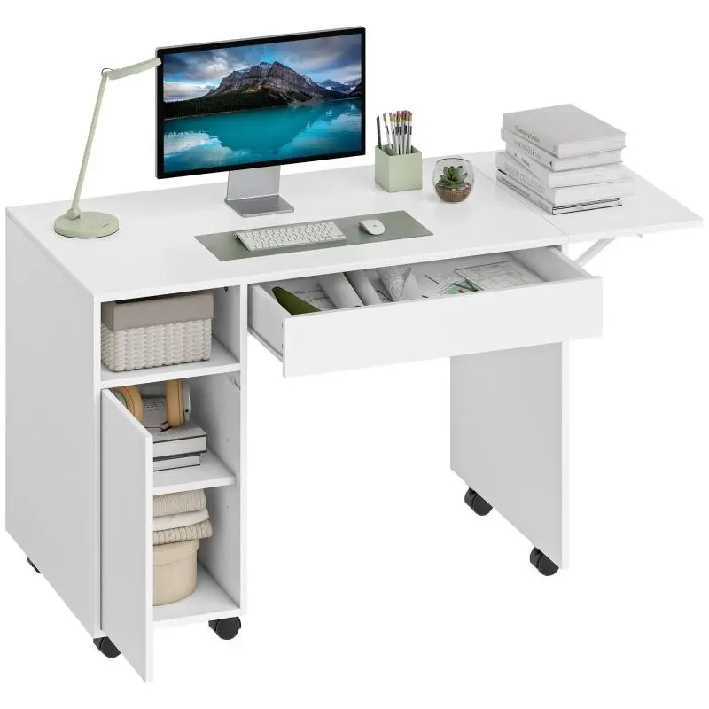 Mobile Computer Desk with Cabinet and Drawer