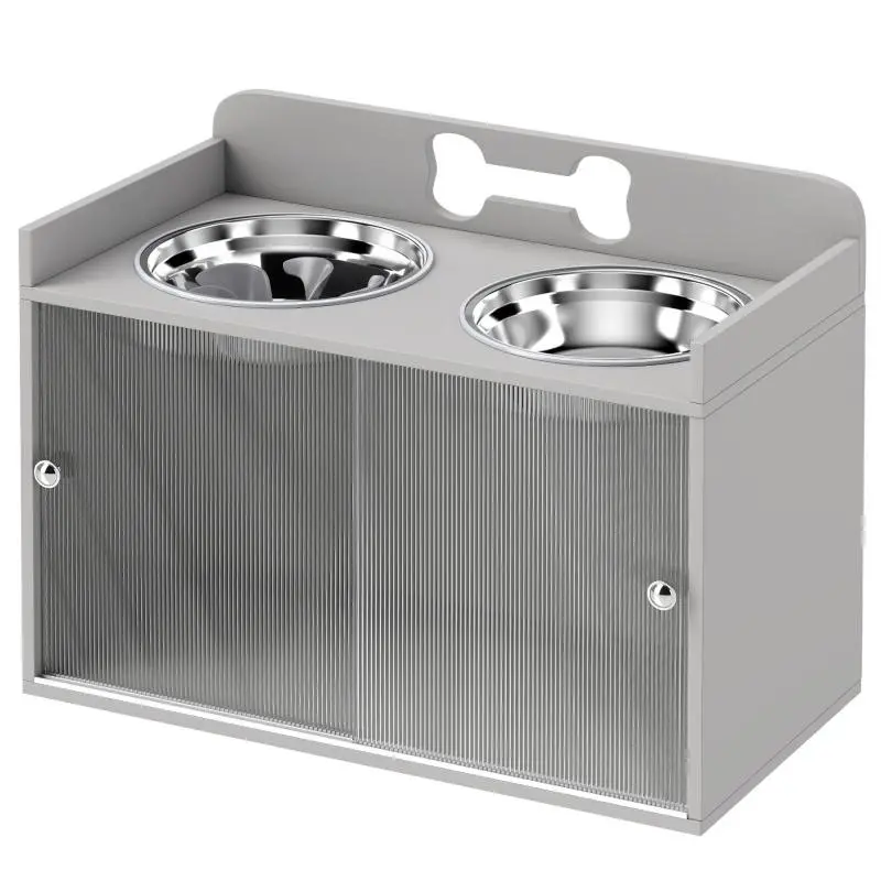 Elevated Feeding Station with 2 Bowls and Cabinet