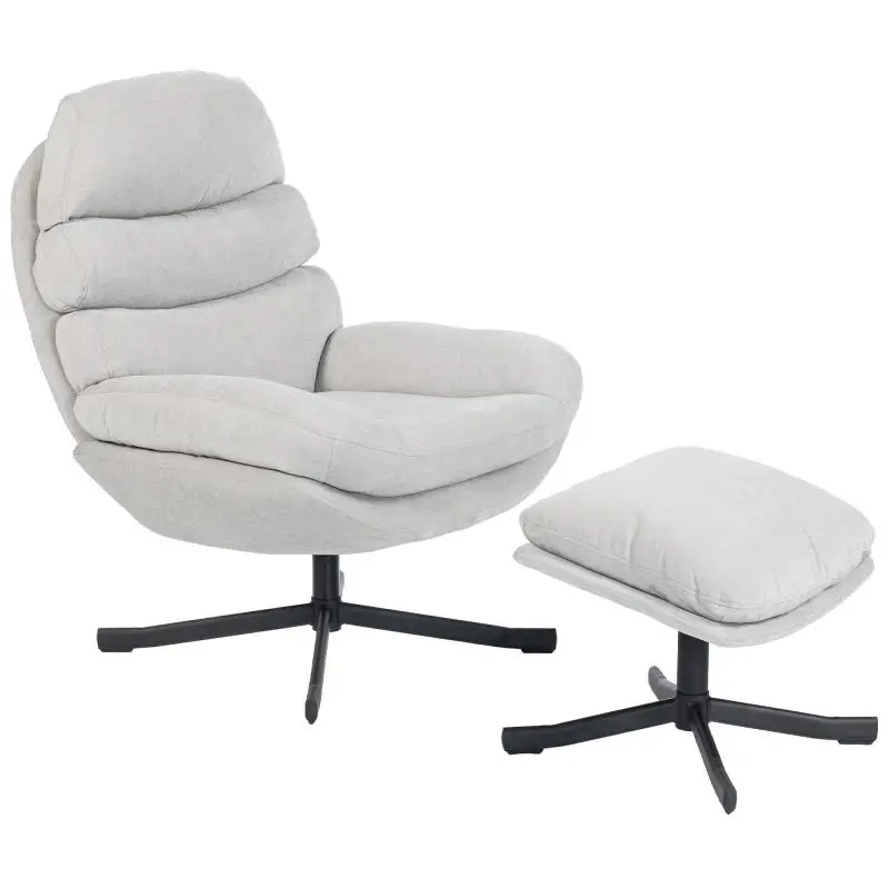 Swivel Armchair With Ottoman, Cream White