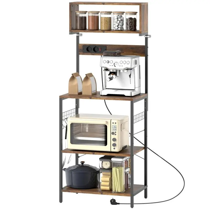 Freestanding Kitchen Shelf with Power Outlet, 153 cm