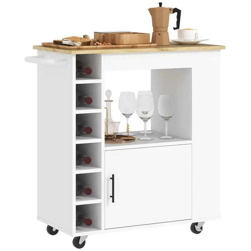Kitchen Island Cart with 6-Bottle Wine Rack
