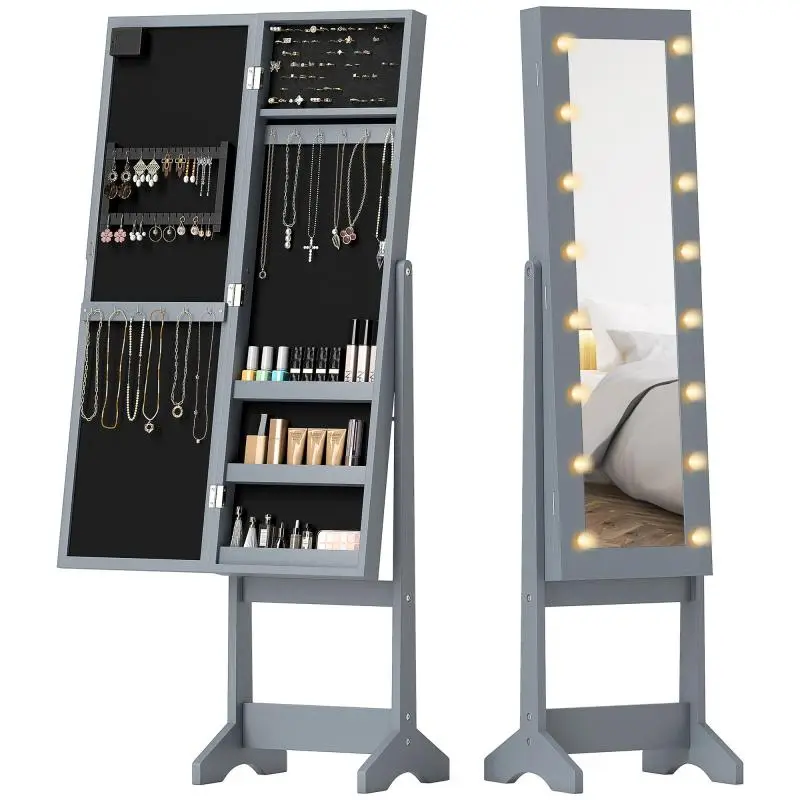 LED Jewellery Mirror Cabinet, Freestanding, Grey