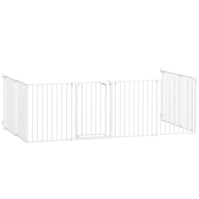 Foldable Dog Gate, 8-Panel Pet Fence, Double-Locking Gate for Stairs, Hallway, White