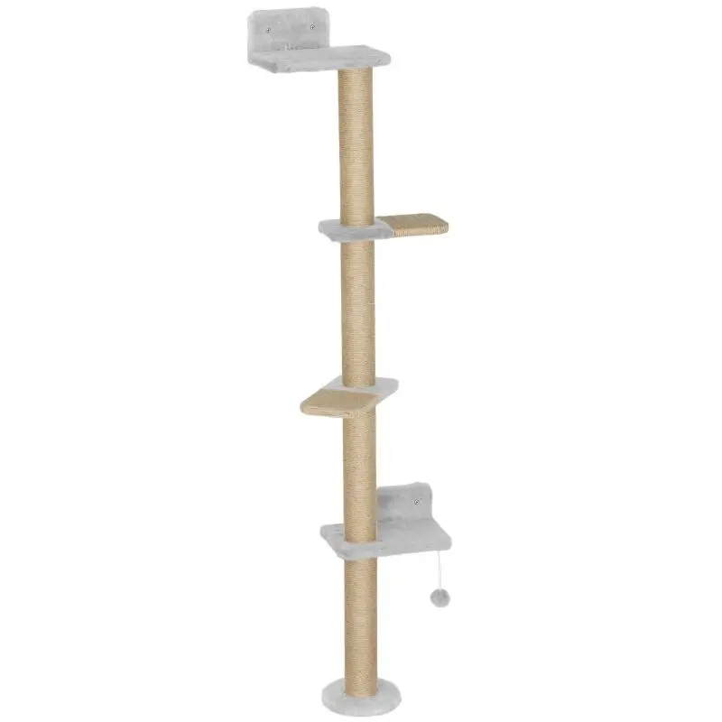 5-Tier Wall-Mounted Cat Tree, Light Grey