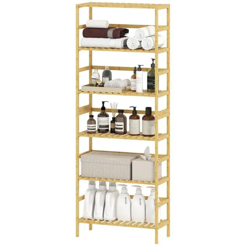 6-Tier Bamboo Storage Rack with Adjustable Shelves