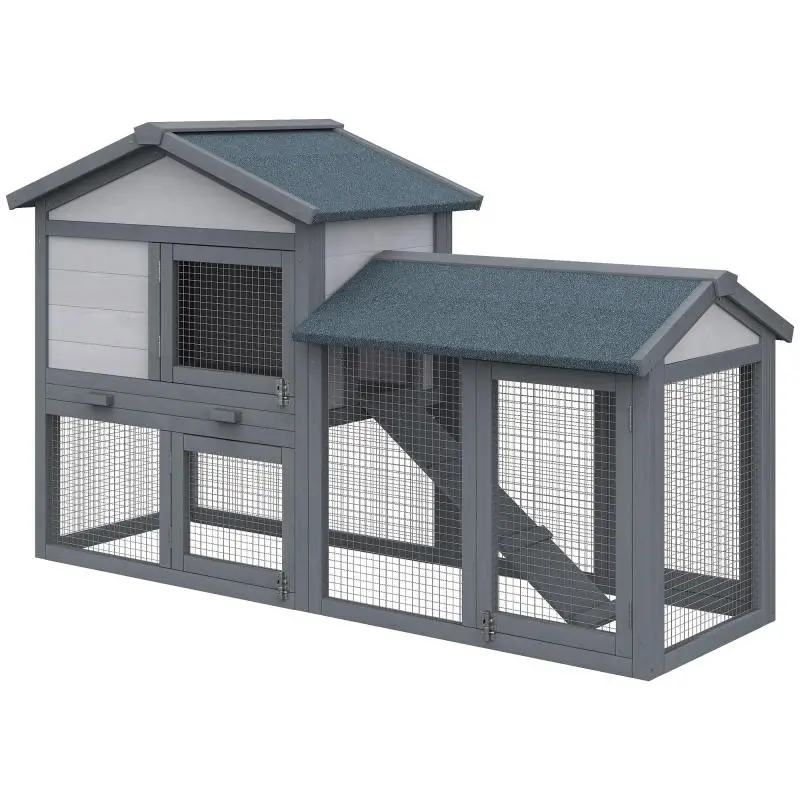 Wooden Rabbit Hutch, 147 cm, Dark Grey