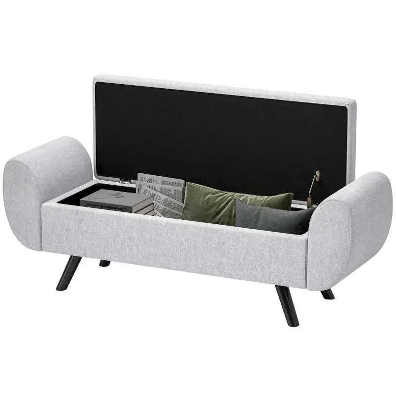 Storage Bench with Armrests 132 cm Grey