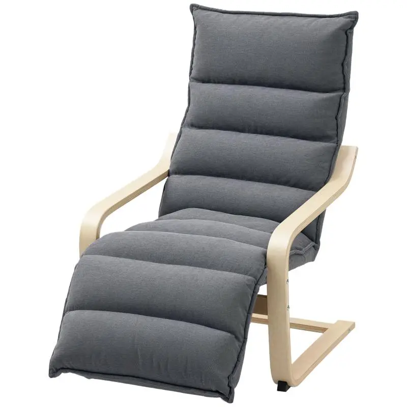 Wooden Relax Armchair with Adjustable Footrest, Cream