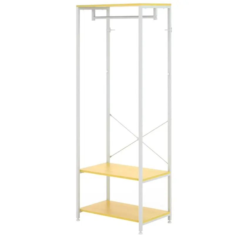 2-in-1 Coat Rack with 2-Tier Shelf, Natural and White