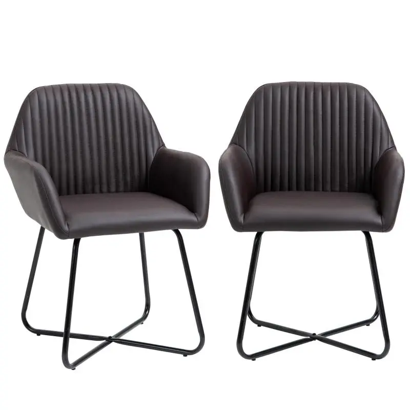 Set of 2 Modern Chairs for Dining Room, Kitchen, or Living Room – Brown Faux Leather Upholstered Chairs (60 x 56.5 x 85 cm)