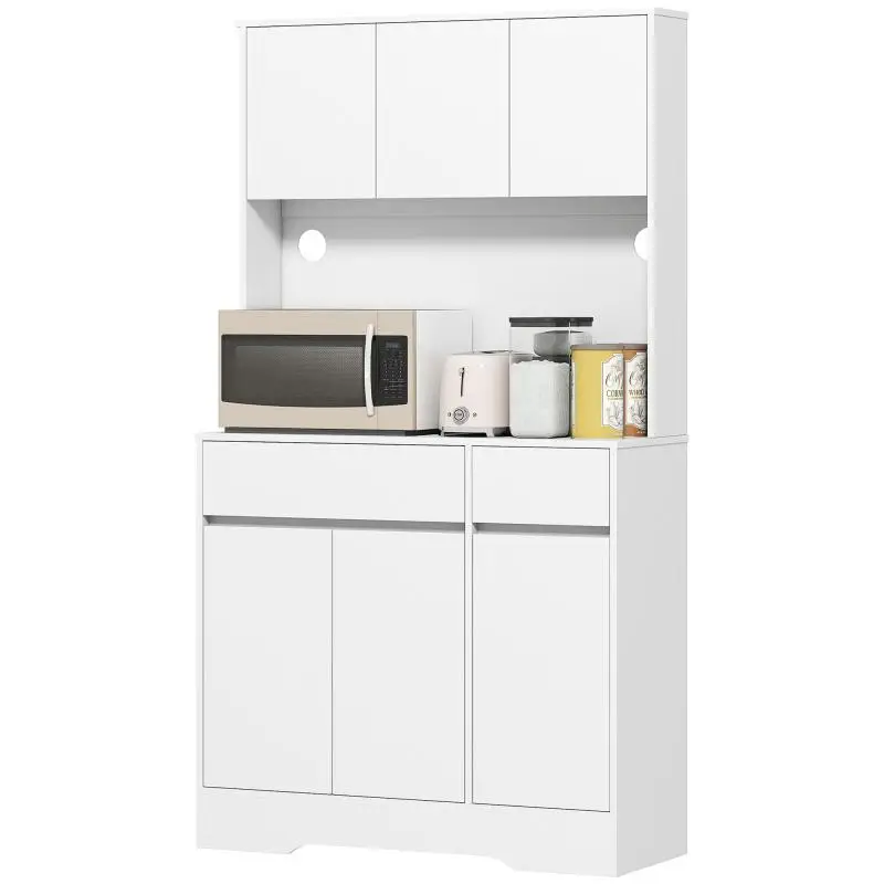 Kitchen Storage Cabinet with Open Countertop, 6 Doors, 2 Drawers