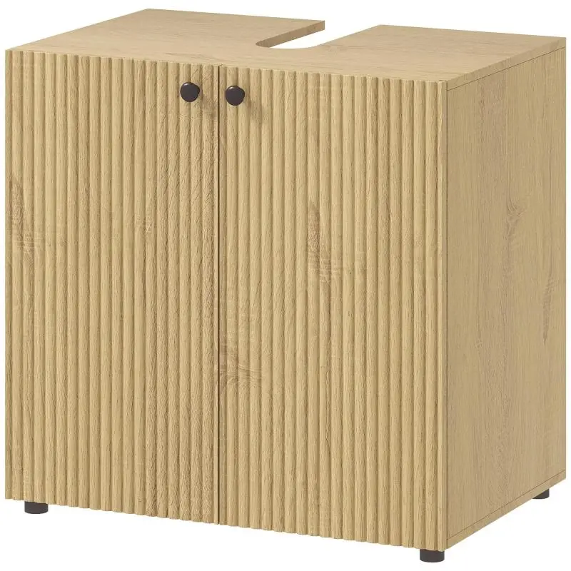 Under-sink cabinet, bathroom cabinet with 2 soft-close doors, adjustable shelf, 60x39.8x58.5cm, natural wood