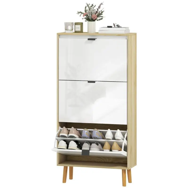 Narrow Shoe Cabinet with 3 Tilt-Out Compartments