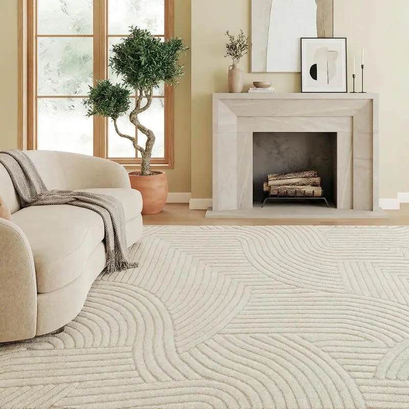 Geometric Living Room Rug, 200 x 140 cm, Cream