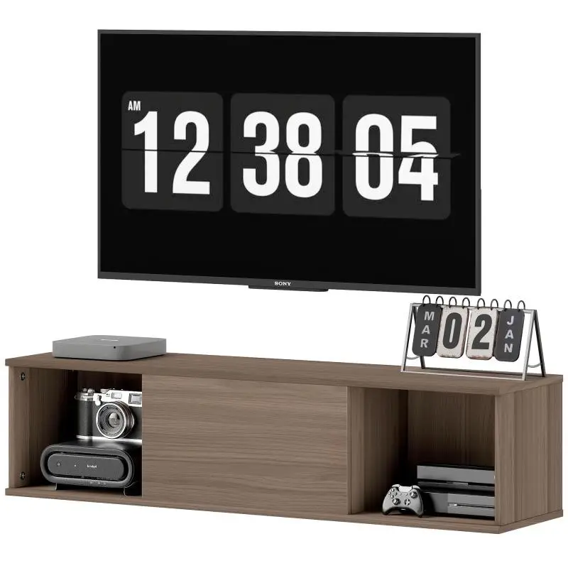 Wall-Mounted TV Unit with 2 Open Compartments