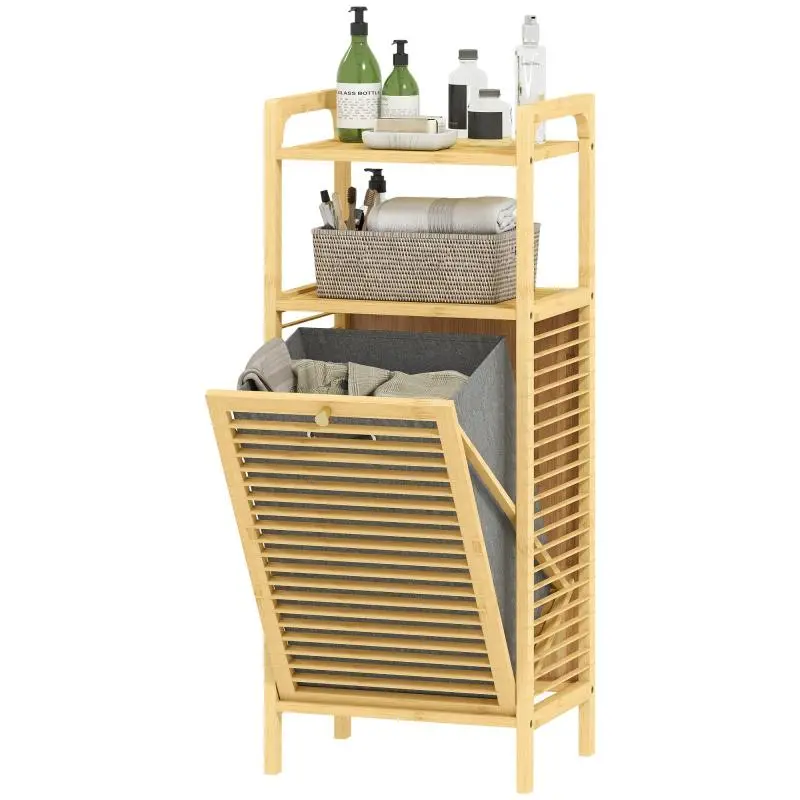 Bamboo Bathroom Cabinet with Laundry Basket