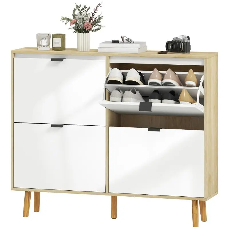 Narrow Shoe Cabinet with 4 Drop-Down Drawers