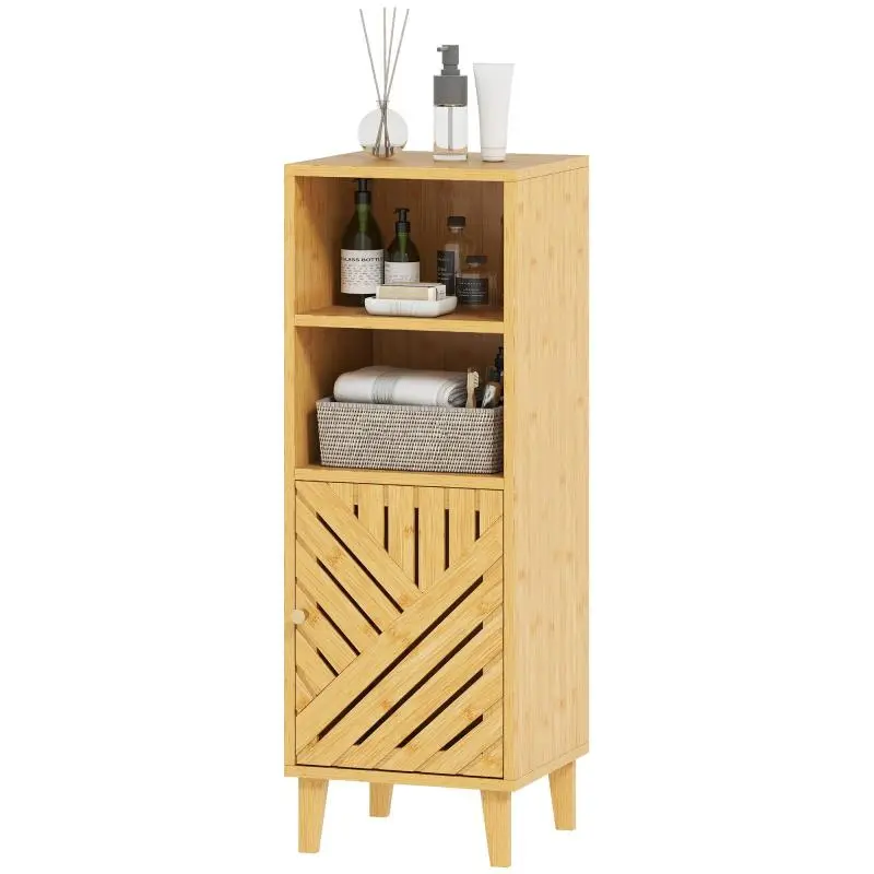 Bathroom Storage Unit with Cupboard and 2 Open Compartments