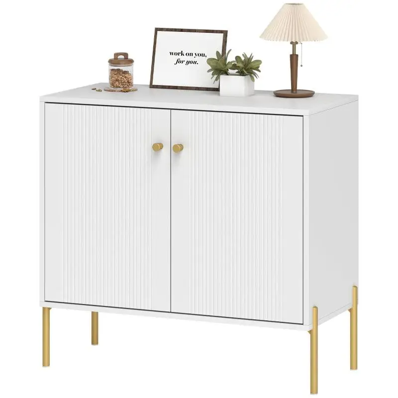 Sideboard with Fluted Doors, Adjustable Shelf, White