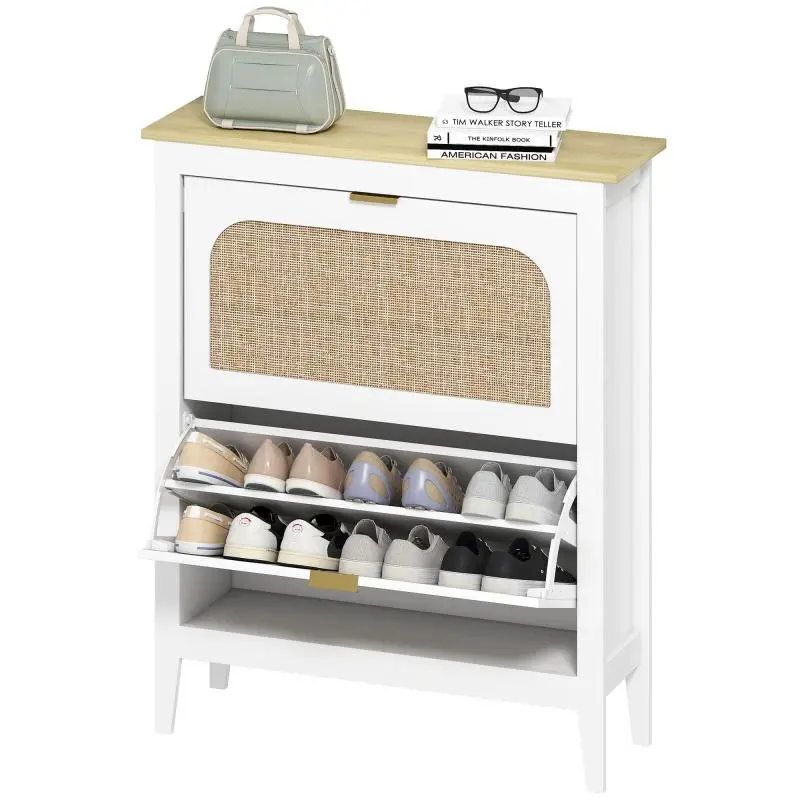 Shoe Cabinet with 2 Tilt-Out Drawers, White