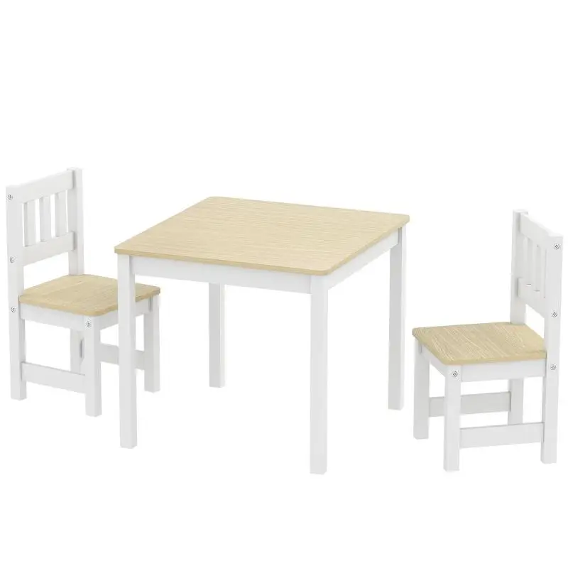 Children's Table and 2 Chairs Set, Natural Wood