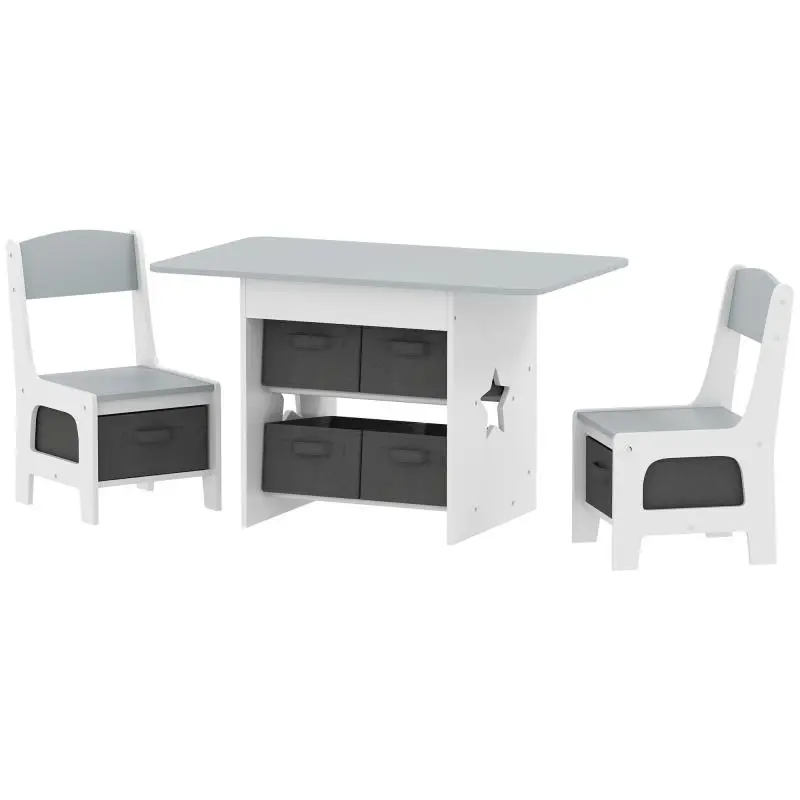 Children’s Table and 2 Chairs Set with 6 Drawers, Grey