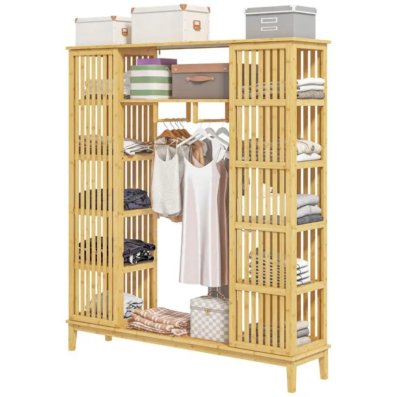 Bamboo Wardrobe with Sliding Doors, 145 × 35 × 165 cm