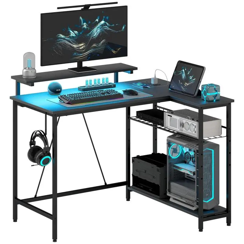 Reversible Corner Desk with LED Lighting, 107 × 80 × 90 cm