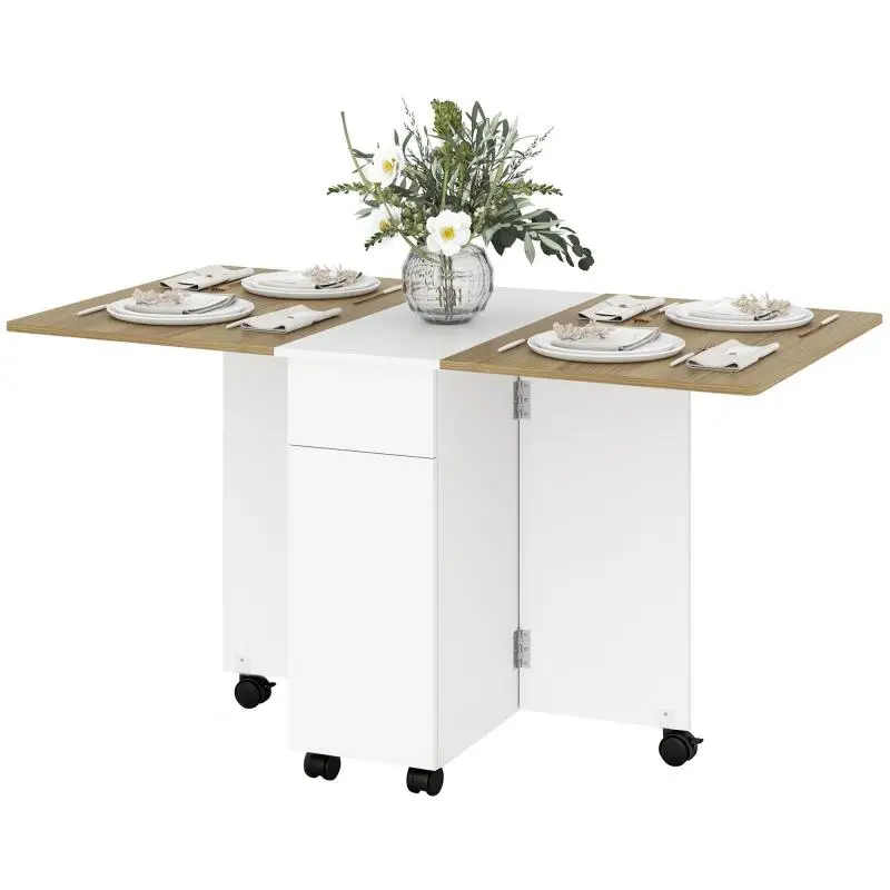 Foldable Dining Table with Drawers and Cupboards