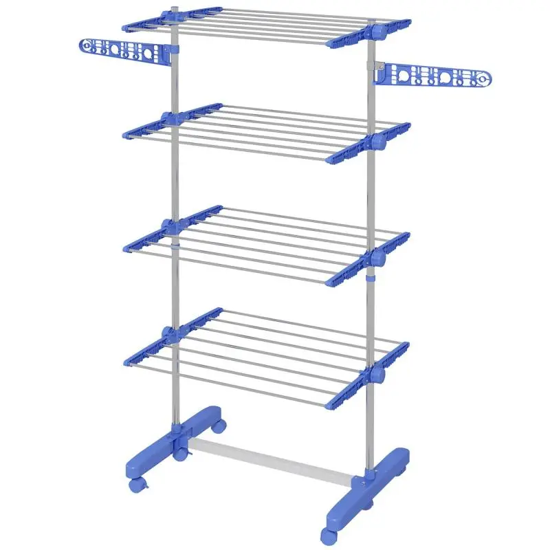 Folding Clothes Drying Rack with Side Wings, Blue
