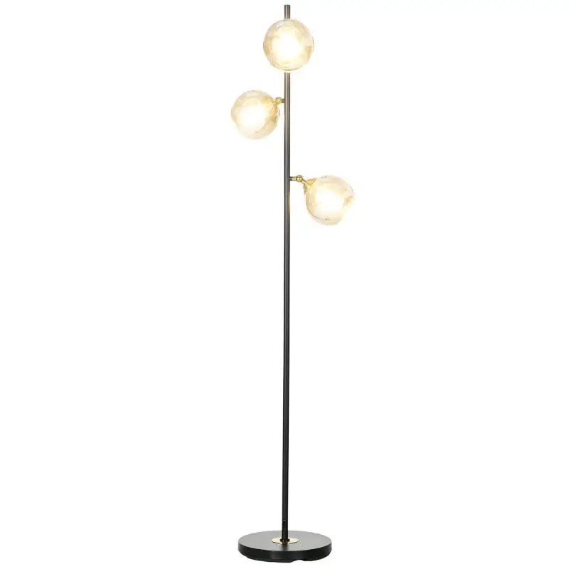 Metal Floor Lamp with 3 Chrome Globe Shades