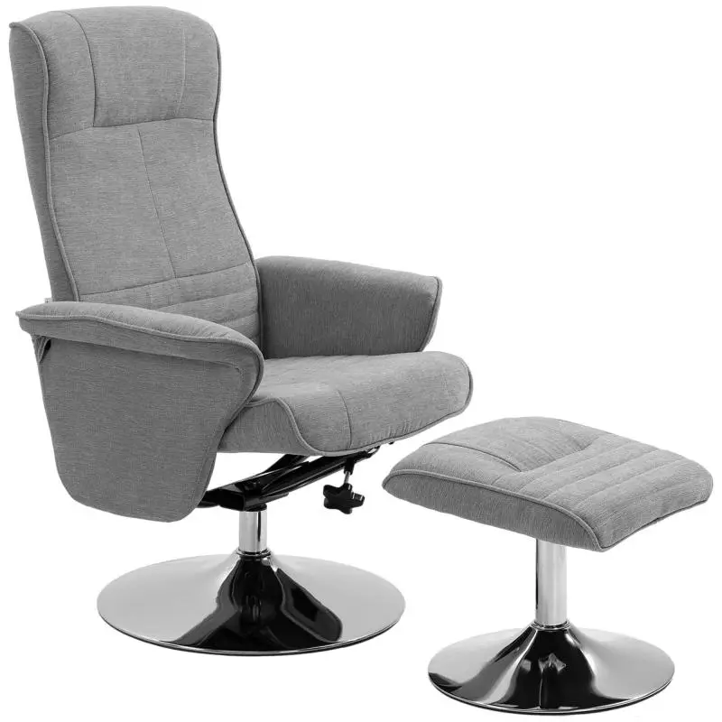 Reclining Swivel Armchair with Footrest, Grey