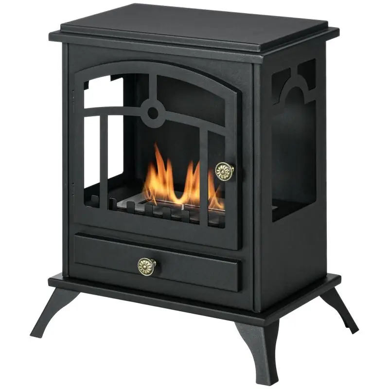 Freestanding Bioethanol Fireplace, Black Steel