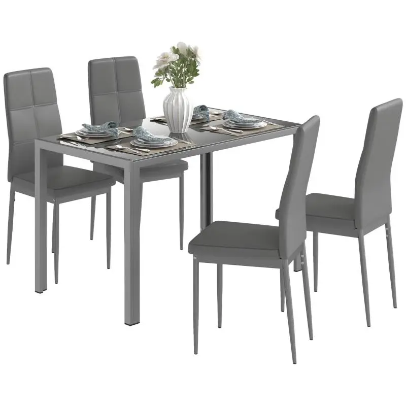 Dining table set with 4 chairs, kitchen table with synthetic leather chairs, 120 x 70 x 75 cm, gray