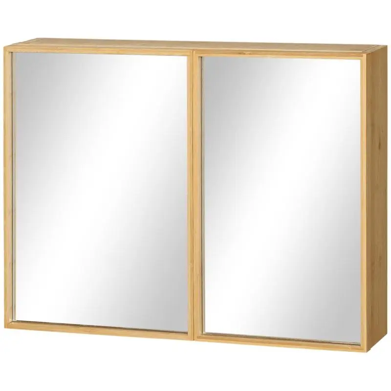 Bamboo Bathroom Wall Cabinet with Mirrors, 65.2 cm