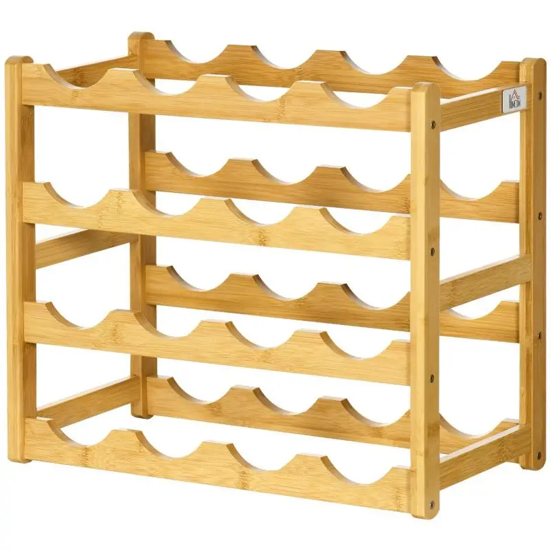 Bamboo Wine Rack, 4-Tier, 16 Bottles