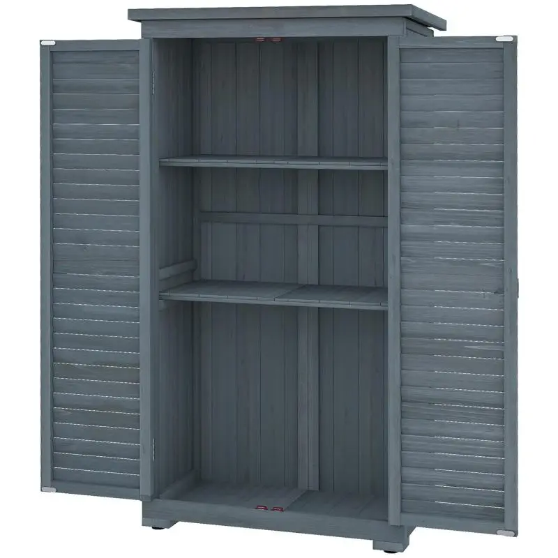 Wooden Garden Tool Cabinet with 2 Shelves, Grey