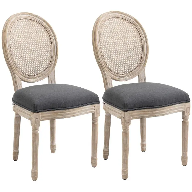 Set of 2 Louis XVI Dining Chairs, Grey