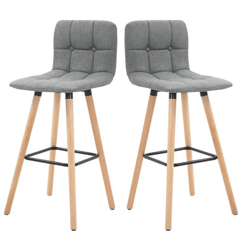 Set of 2 Bar Stools with Backrest, Grey