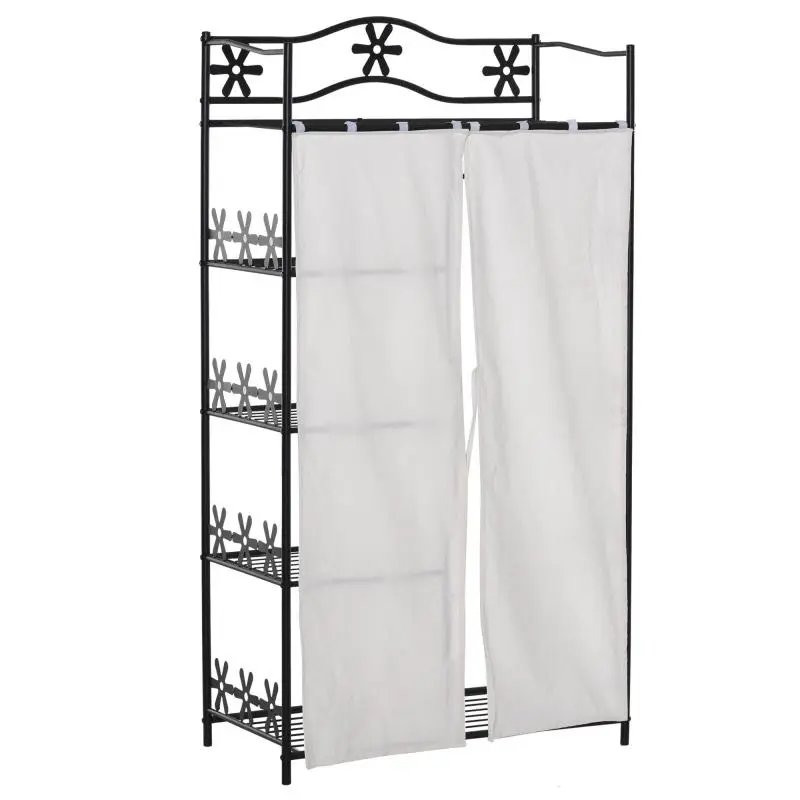 Open Wardrobe with 5 Shelves and Curtains
