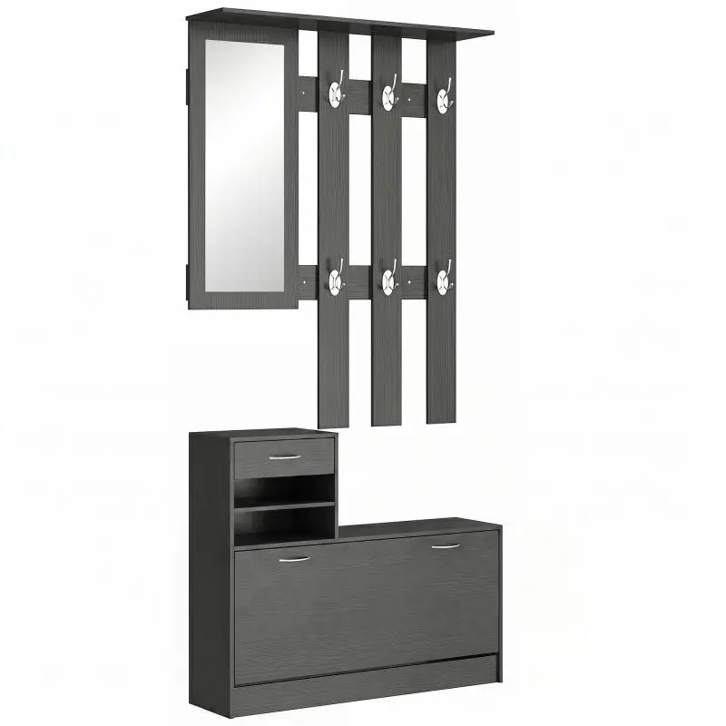 3-in-1 Hall Tree Set with Mirror and Shoe Bench