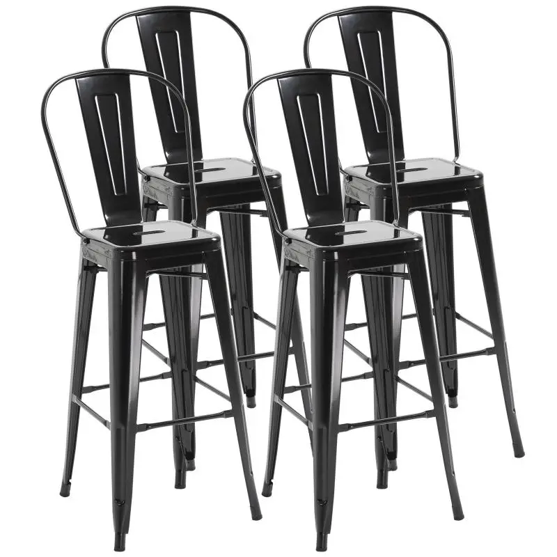 Set of 4 Stackable Bar Stools, Seat Height 76 cm