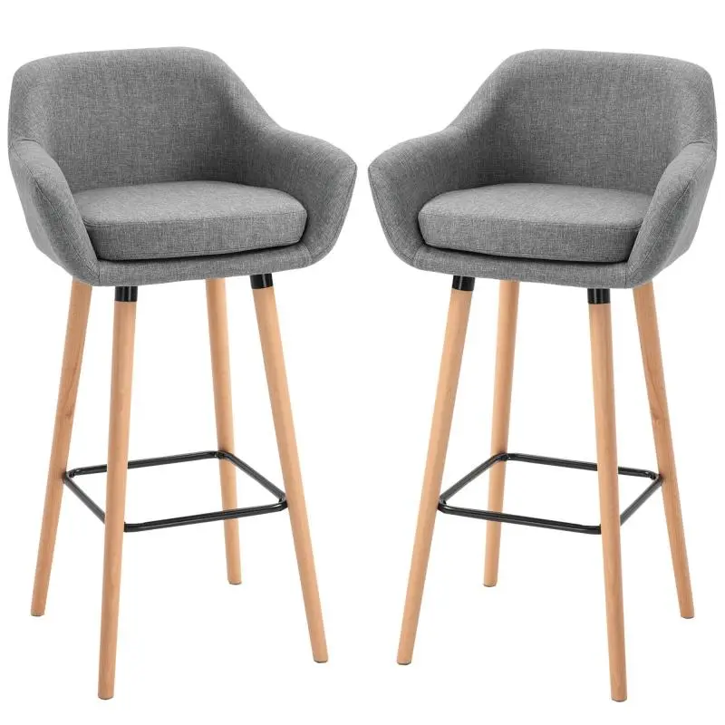 Set of 2 Bar Stools with Footrests, Dark Grey