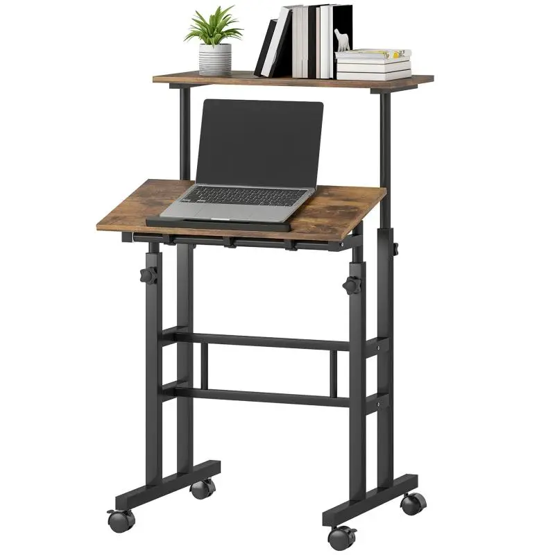 Height Adjustable Mobile Standing Desk with Tilt Tabletop