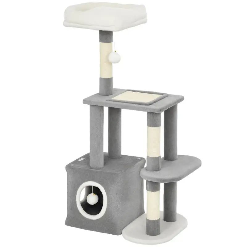 107 cm Cat Tree with Cave and 2 Plush Balls