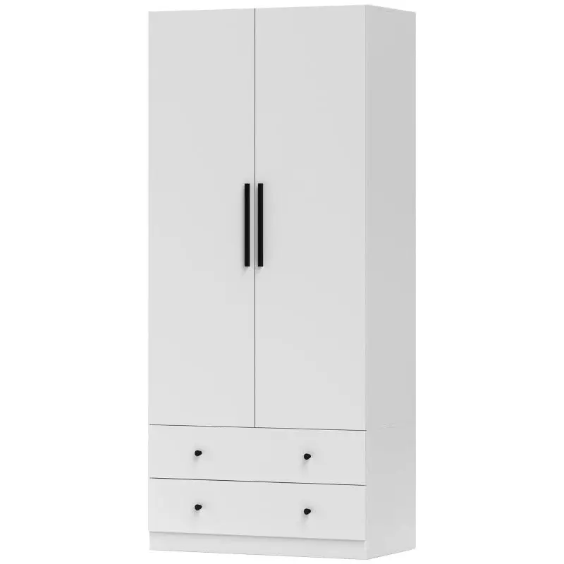 2 Door 2 Drawer MDF Wardrobe, White