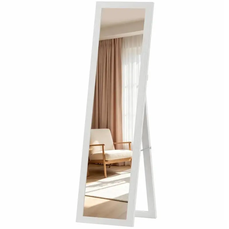 Full-Length Floor Mirror with Stand, White