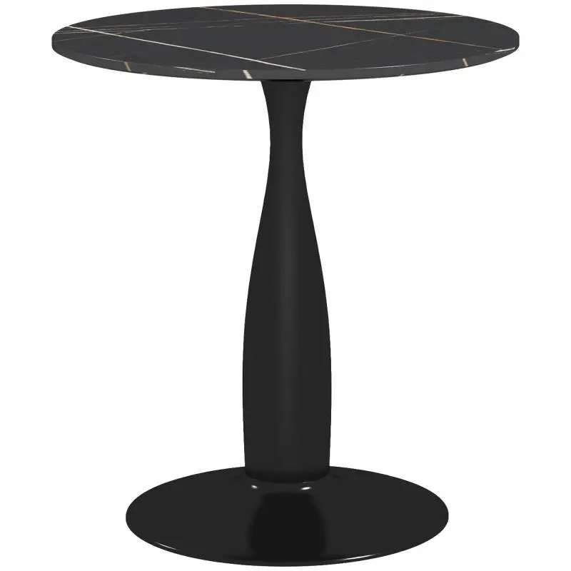 Round dining table, powder-coated steel, MDF with melamine, non-slip feet, 70 x 74 cm, black
