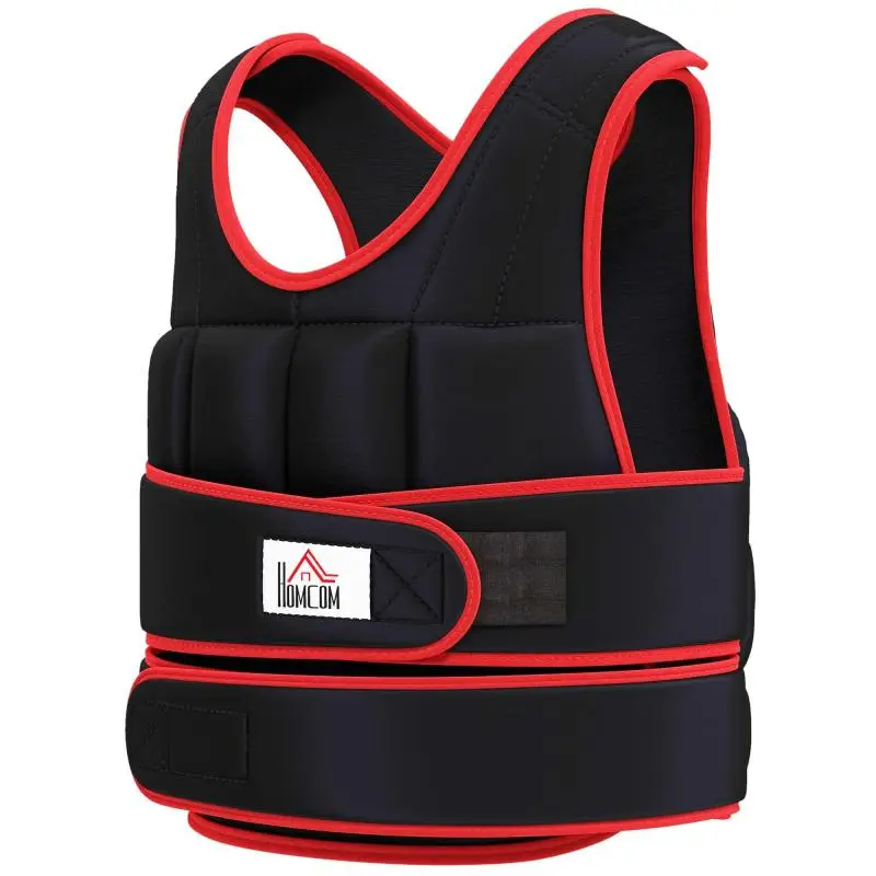 20 kg training vest, weight vest with double adjustable straps, strength training, fitness, Oxford, metal, sand, black+red, 60 x 50 cm
